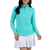 IBKUL Women's Solid Long Sleeve Zip Mock Neck Golf Top - Jade