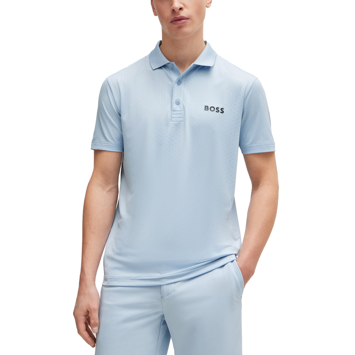 BOSS Paddytech Jacquard Golf Polo Shirt - Open Blue