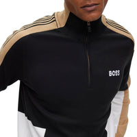 BOSS Zolkar Colour Block 1/4 Zip Pullover - Black