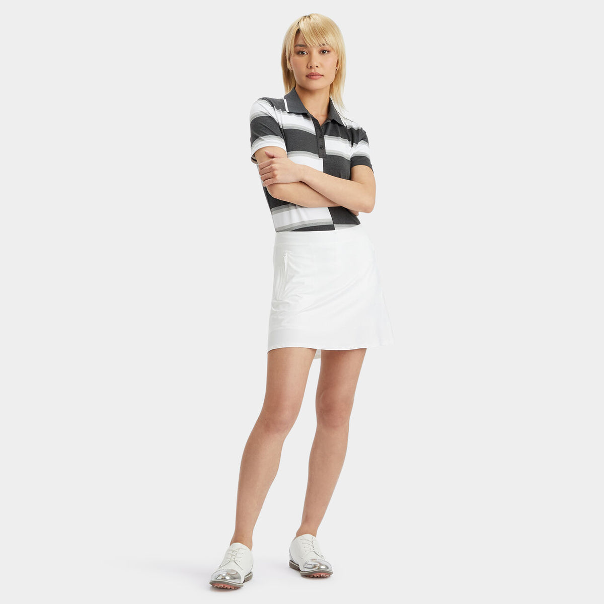 G/Fore Women's Offset Gradient Stripe Tech Golf Polo - Kolgrå Heather