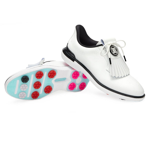 G/Fore Women's Heart Debossed Gallivan2R Kiltie Golf Shoes - Snow/Onyx