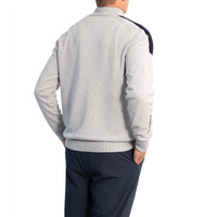 Glenmuir Selkirk Quarter Zip Ribbed Sleeve Cotton Golf Pullover - Light Grey Marl