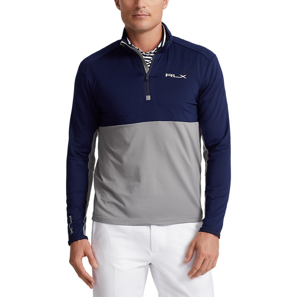 RLX Ralph Lauren Peached Airflow Jersey 1/4 Zip Midlayer - Steel/French Navy