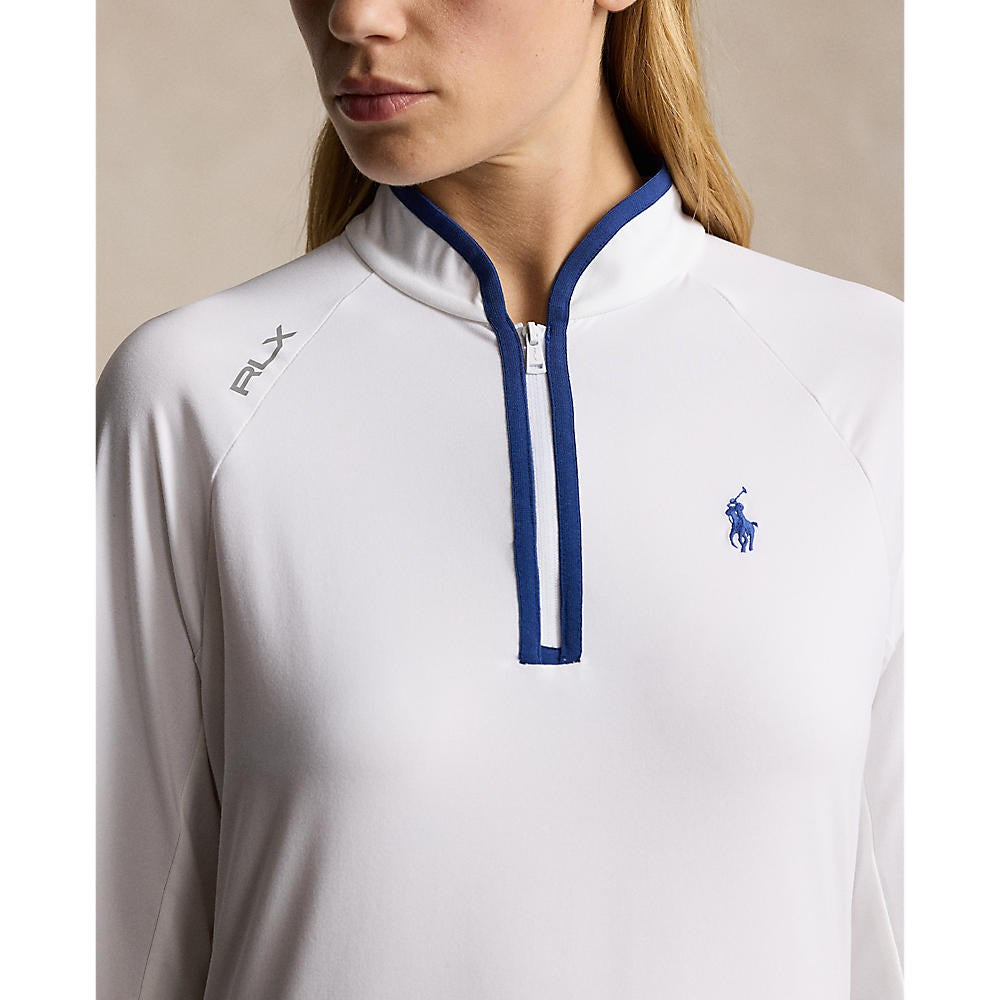 RLX Ralph Lauren Women's Jersey Quarter Zip Golf Pullover - Ceramic White/Navy