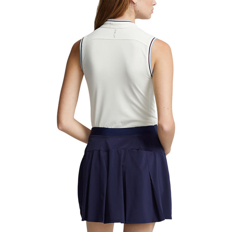 RLX Ralph Lauren Women's Sleeveless Tech Pique Golf Polo Shirt - Chic Cream/Vessel Blue
