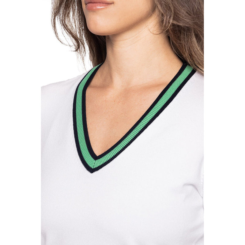 Golftini Women's Fashion V -hals tröja - White/Kelly Green