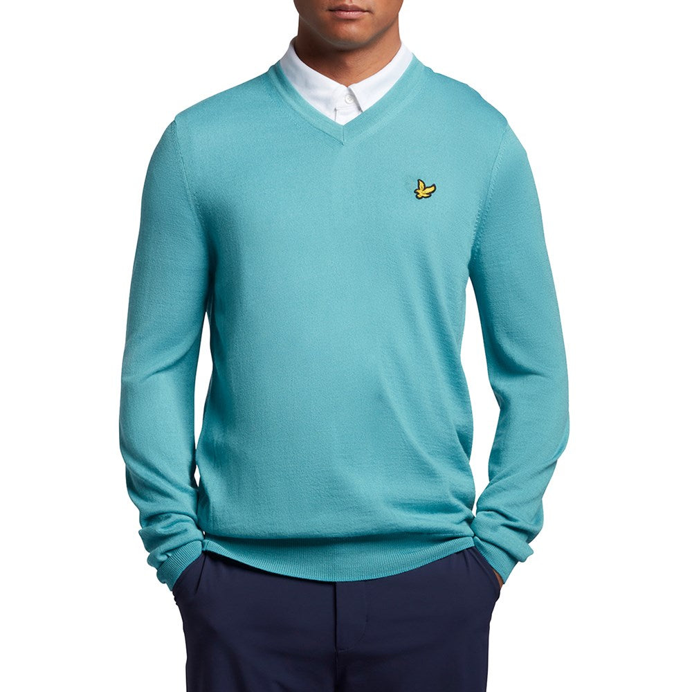 Lyle & Scott Golf Merino Blend V Neck Pullover - Retro Blue