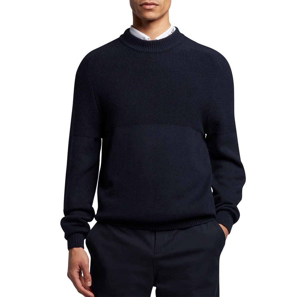 Lyle & Scott Tonal Eagle Seed Stitch Mock Neck Pullover - Dark Navy