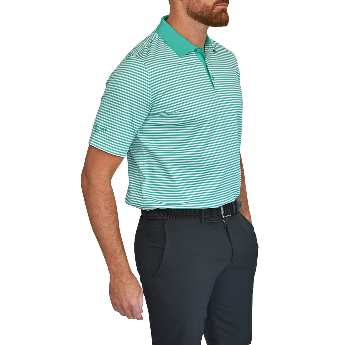 Glenmuir Letham Striped Mercerised Cotton Luxury Golf Polo - Marine Green/White