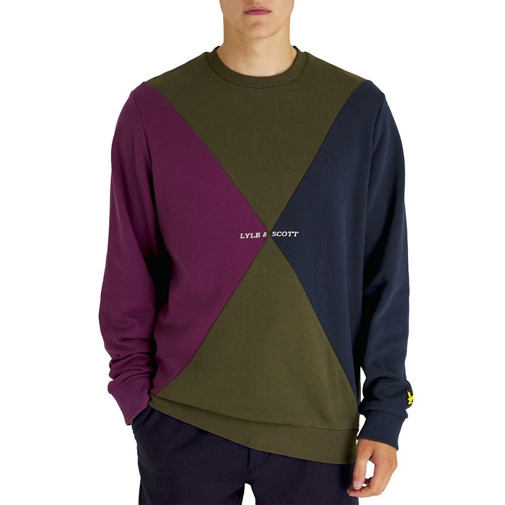 Lyle & Scott Argyle Panelled Crew Neck Sweatshirt - Olive