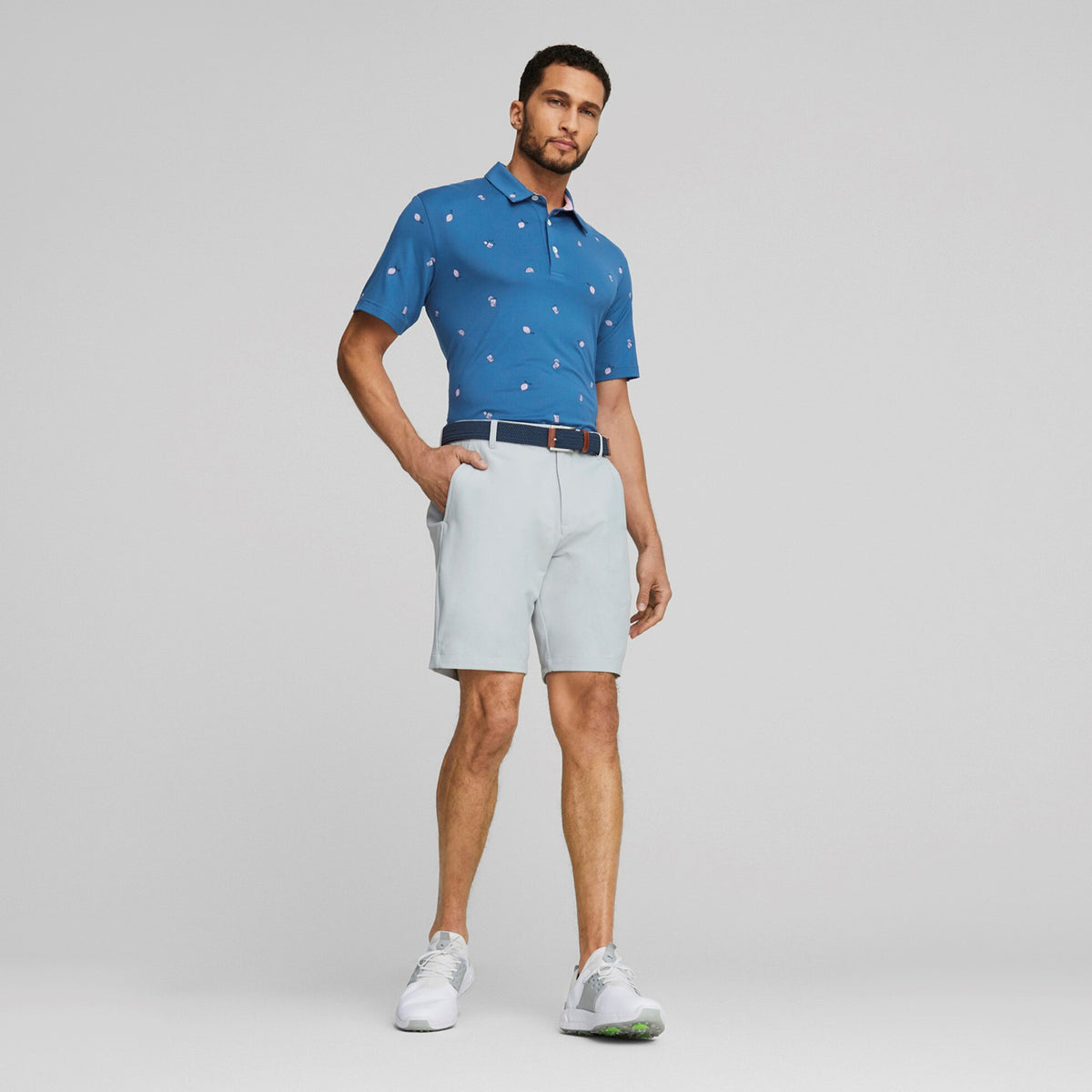 Puma AP Cloudspun Citrus Golf Polo Shirt - Lake Blue/Pale Pink