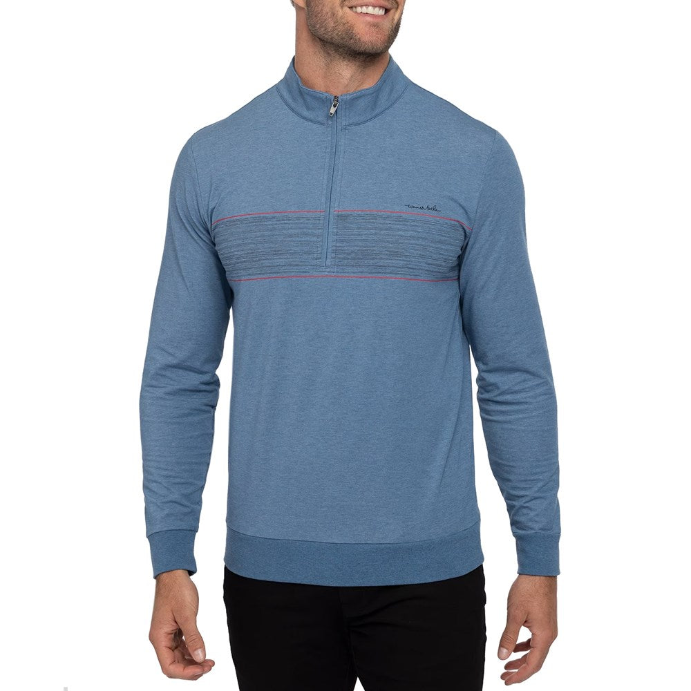 Travis Mathew Splash Of Colour 1/4 Zip Golf Mid-Layer - Heather Mid Blue