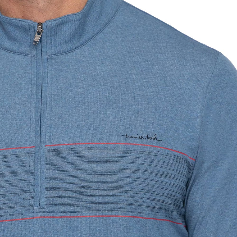 Travis Mathew Splash Of Colour 1/4 Zip Golf Mid-Layer - Heather Mid Blue