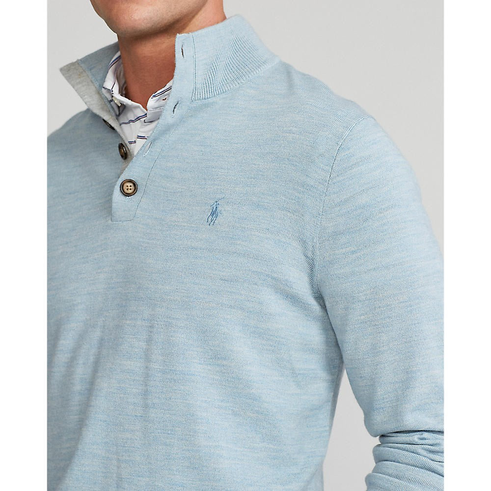 Polo Golf Ralph Lauren Mock Neck Washable Merino Pullover - Chambray Heather