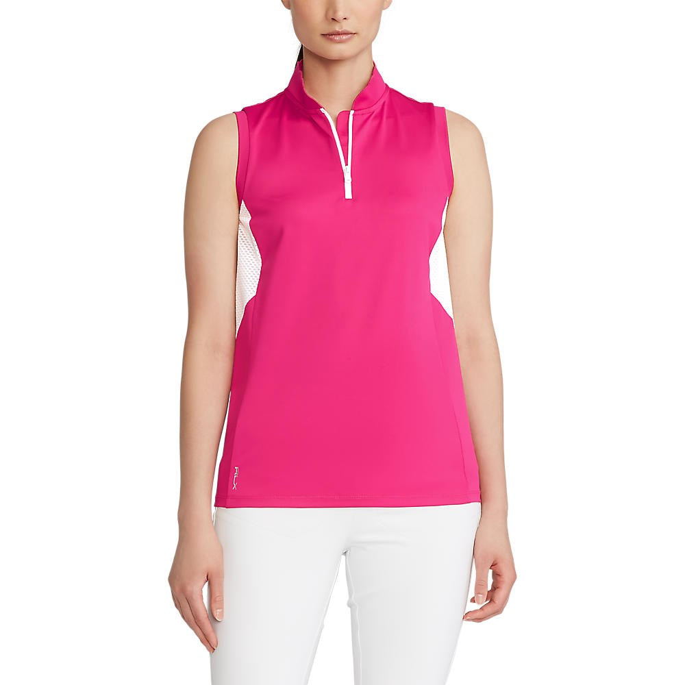 RLX Ralph Lauren Women's Mix ärmlös luftflödesgolfskjorta- Aruba Pink/Pure White